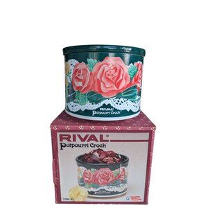 Vintage Rival Potpourri Crock Pot 3206 Green Lace Roses Tested Working